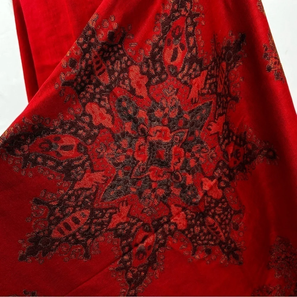 NEW Pashmina & Silk Lightweight Fringed Shawl‎ Wrap Red Black Starburst One Size